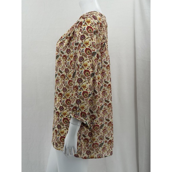 Rose + Olive Top Womens 1X Cream Yellow Floral Button Up Sheer Spring Peasant - Picture 4 of 10